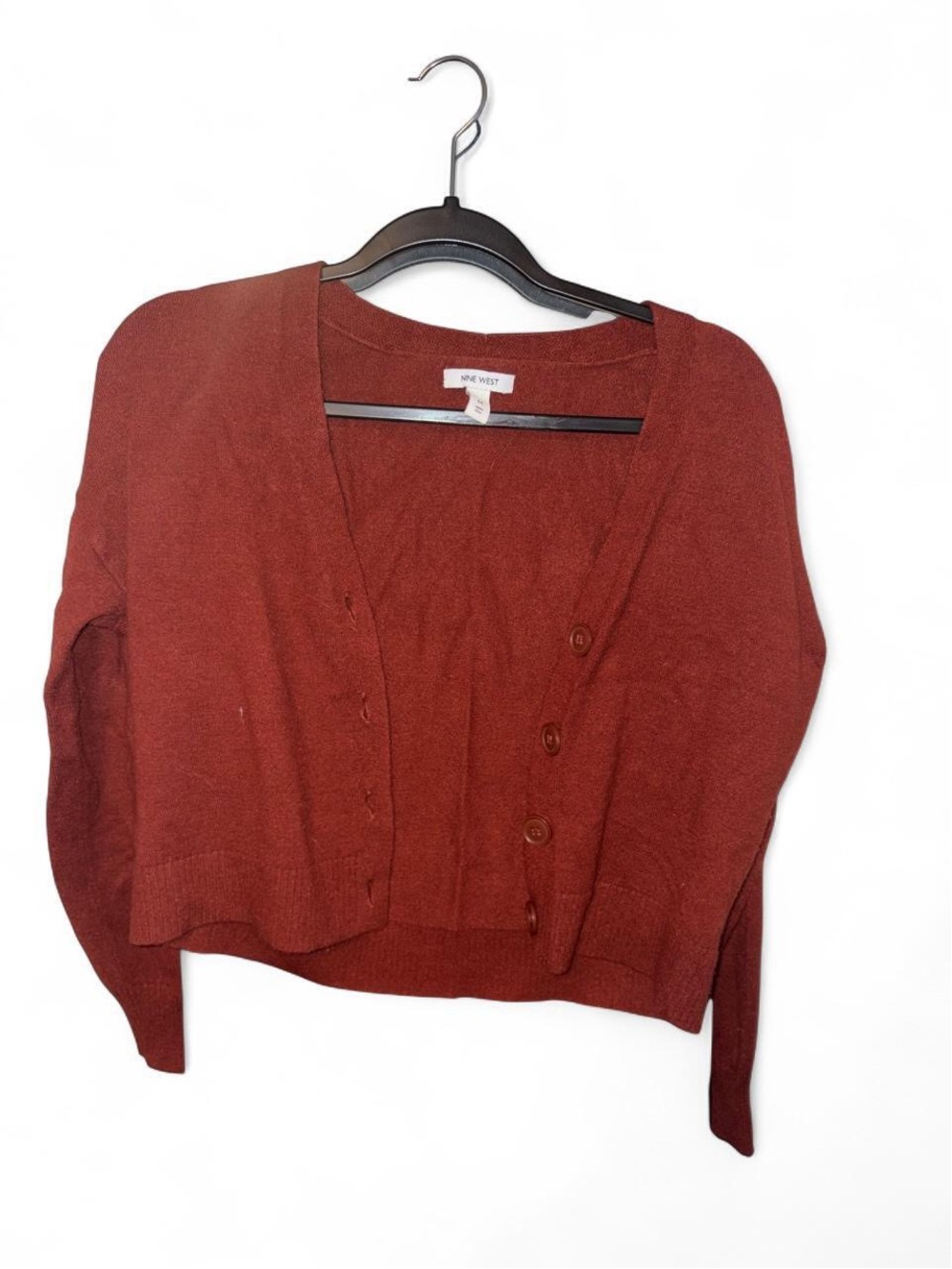 Nine West Rust-Red Cropped Button Cardigan